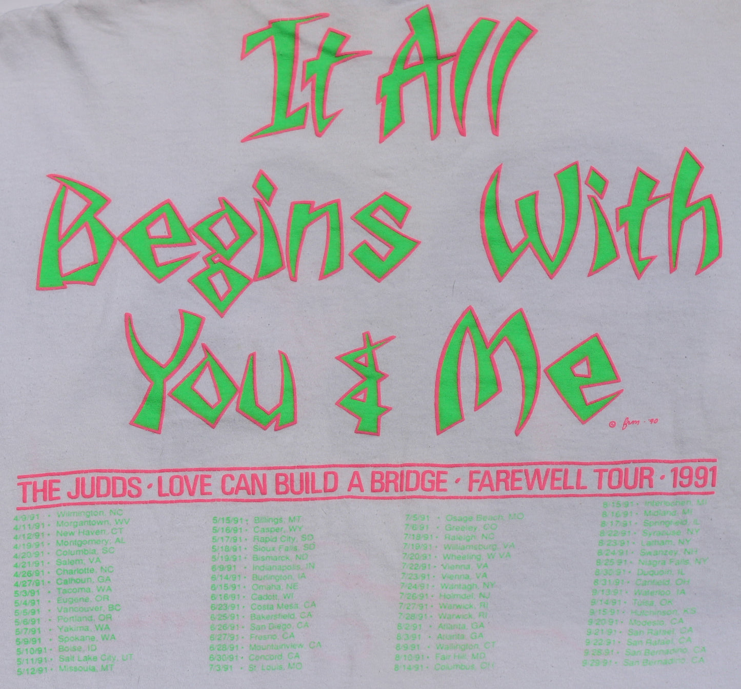 1991 Size XL The Judds "Farewell Tour" Tee Shirt