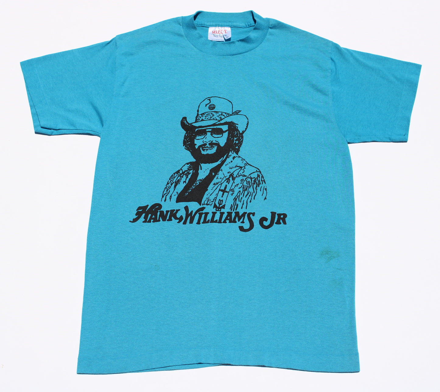 1980's Size Small Hank Williams Jr. "Portrait-Blue" Tee Shirt