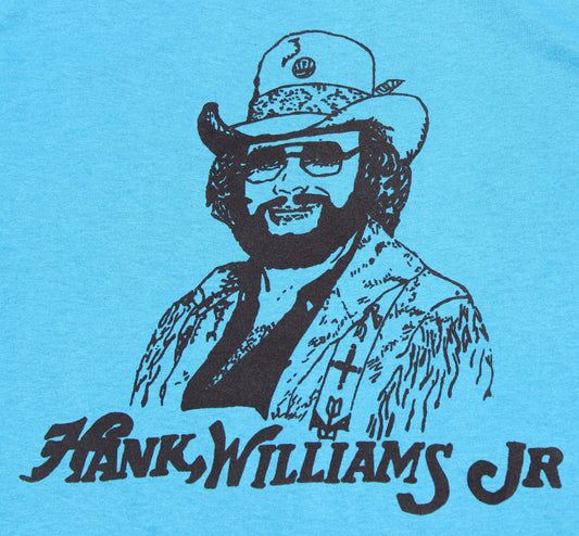 1980's Size Small Hank Williams Jr. "Portrait-Blue" Tee Shirt