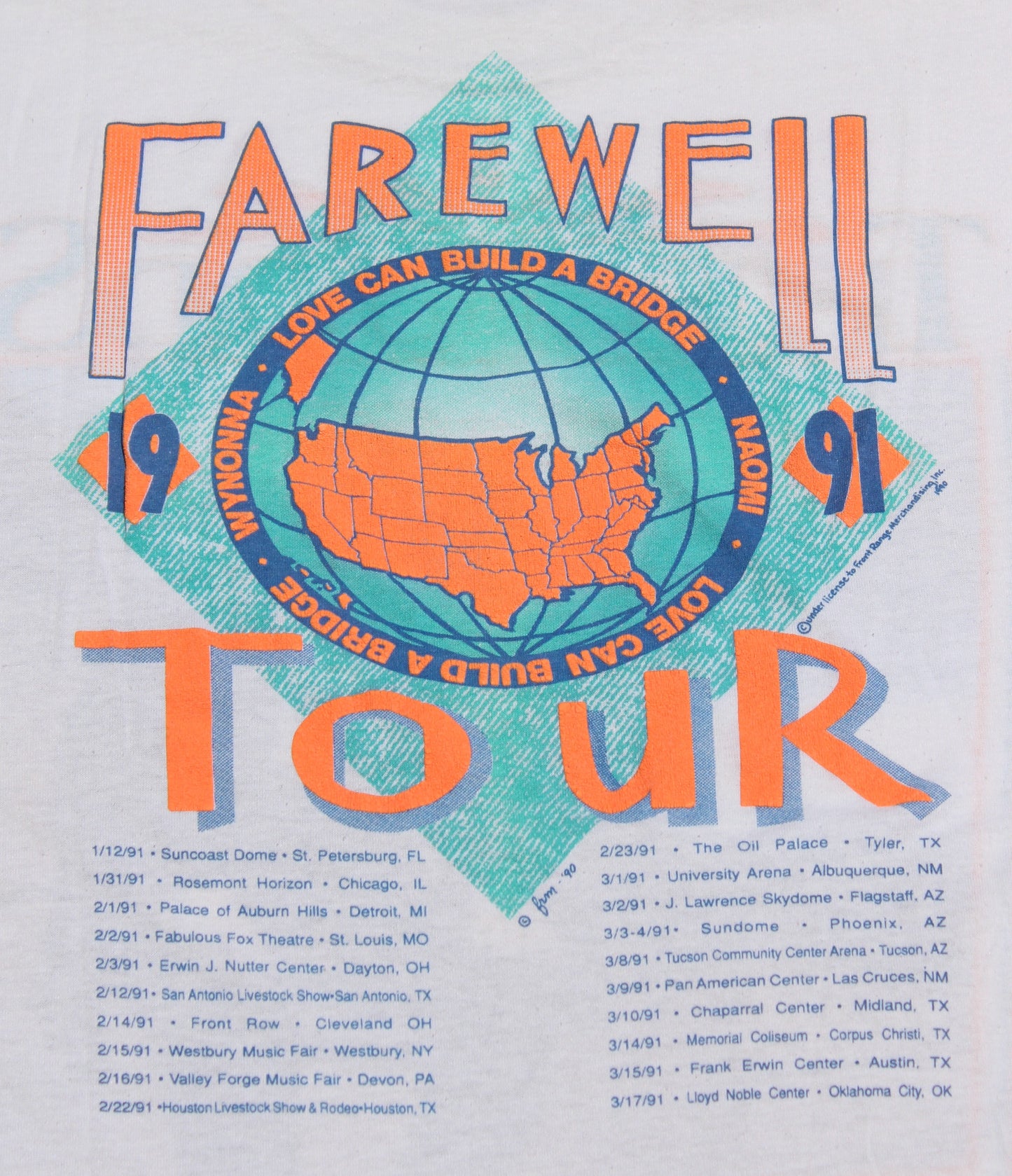 1990 Size XL The Judds "Farewell Tour-White" Tee Shirt