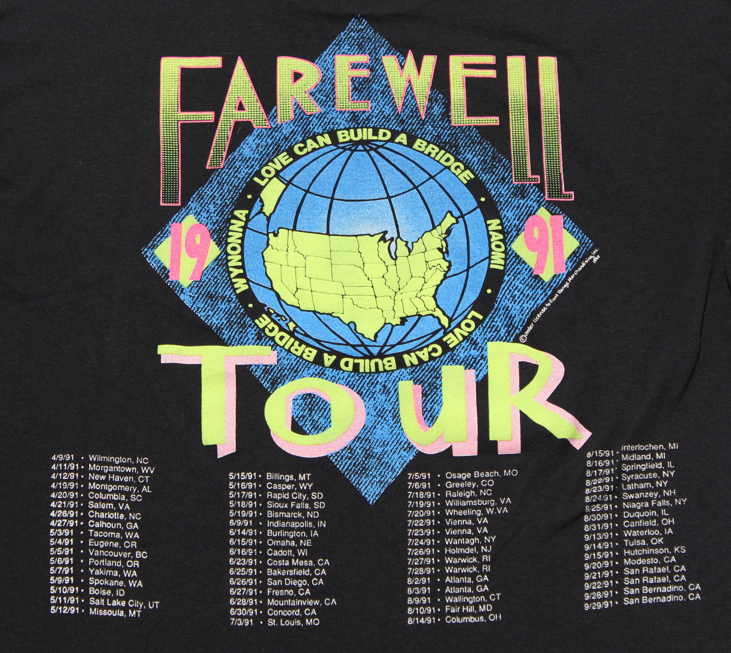 1990 Size Large The Judds "Farewell Tour-Black" Tee Shirt