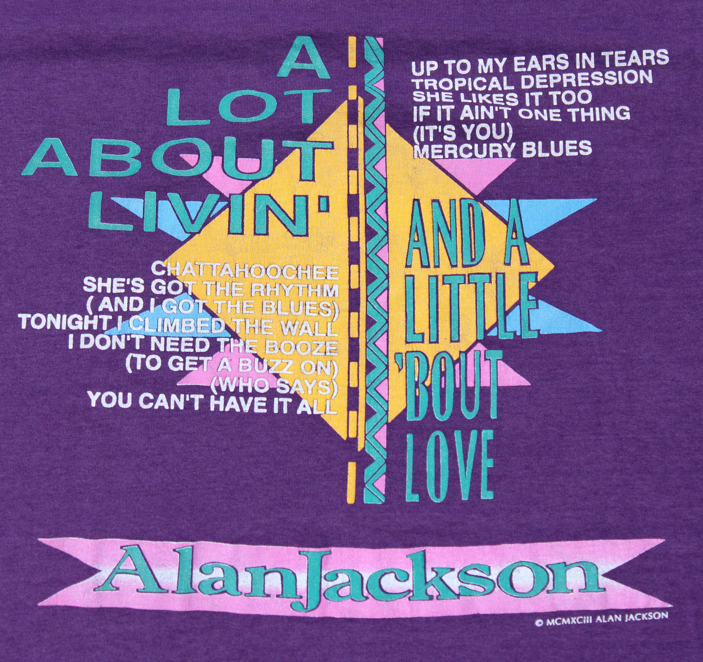 1993 Size XL Alan Jackson "Purple-A Lot About Livin" Tee Shirt