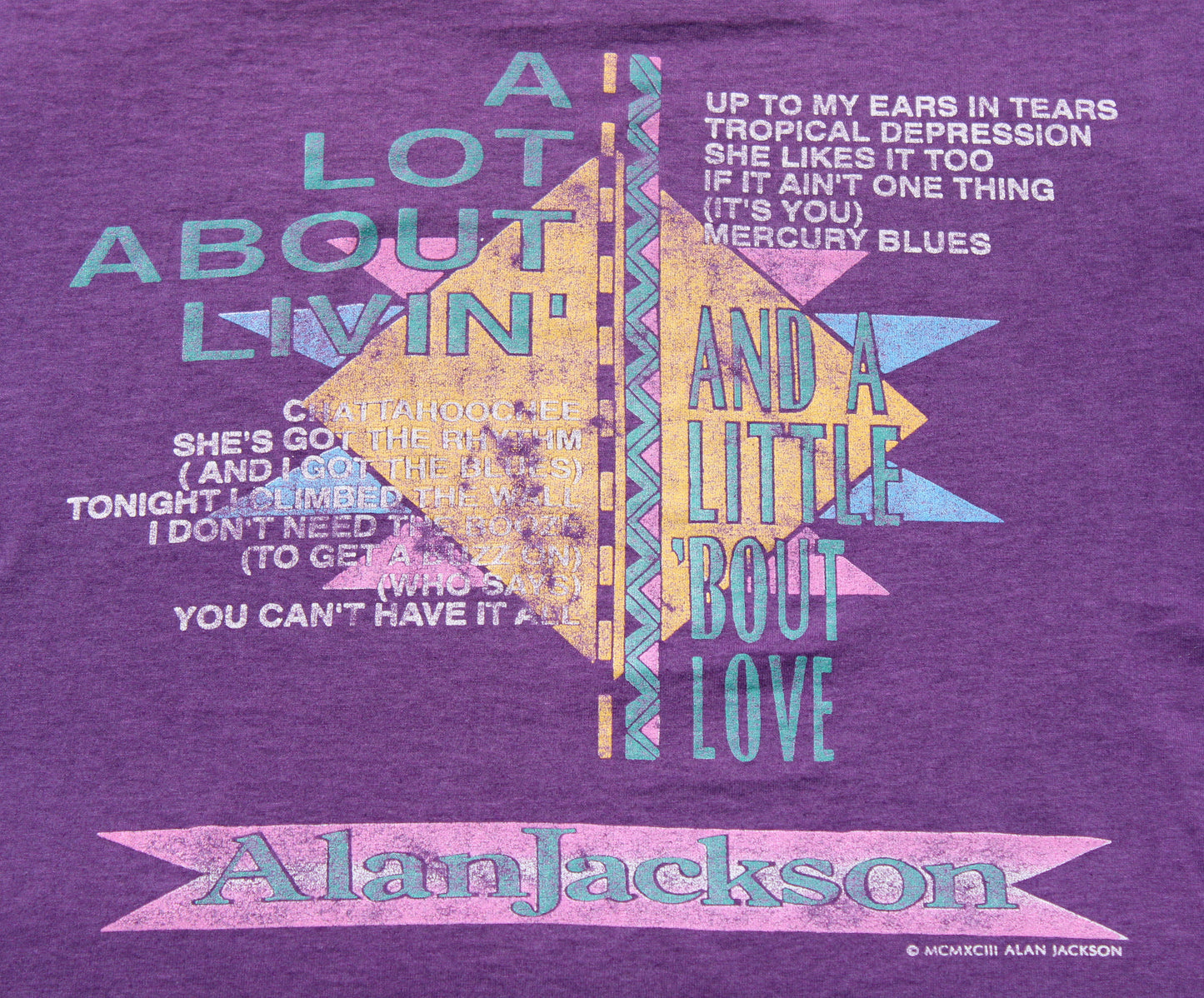 1993 Size XL Alan Jackson "A Lot About Livin'-Purple" Tee Shirt