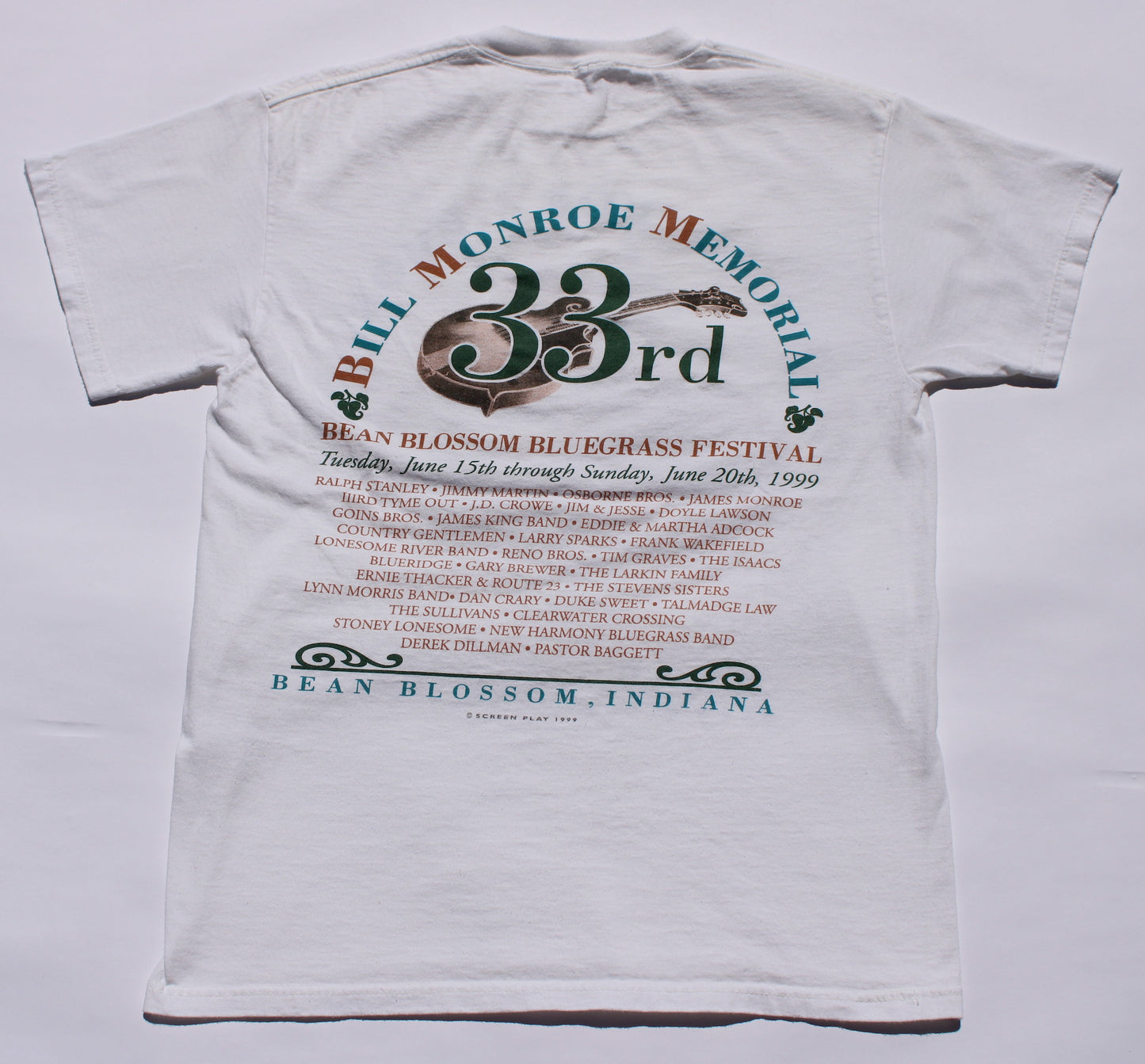 1999 Size Large Bill Monroe "33rd Annual Bluegrass Festival" Tee Shirt