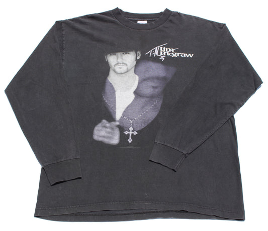 1990's Size XL Tim McGraw "Cross Necklace" Long Sleeve Shirt