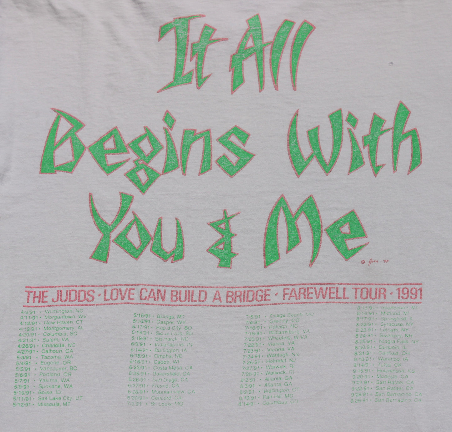 1991 Size XL The Judds "Farewell Tour" Tee Shirt