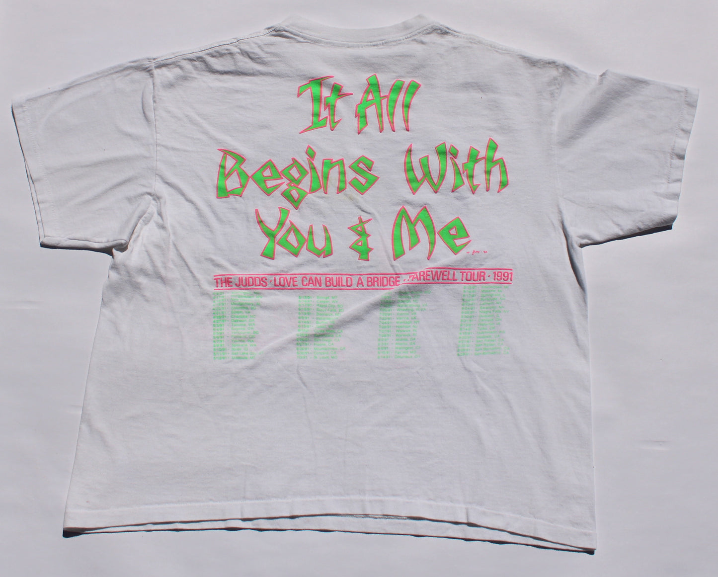 1991 Size XL The Judds "It All Begins With You & Me" Tee Shirt