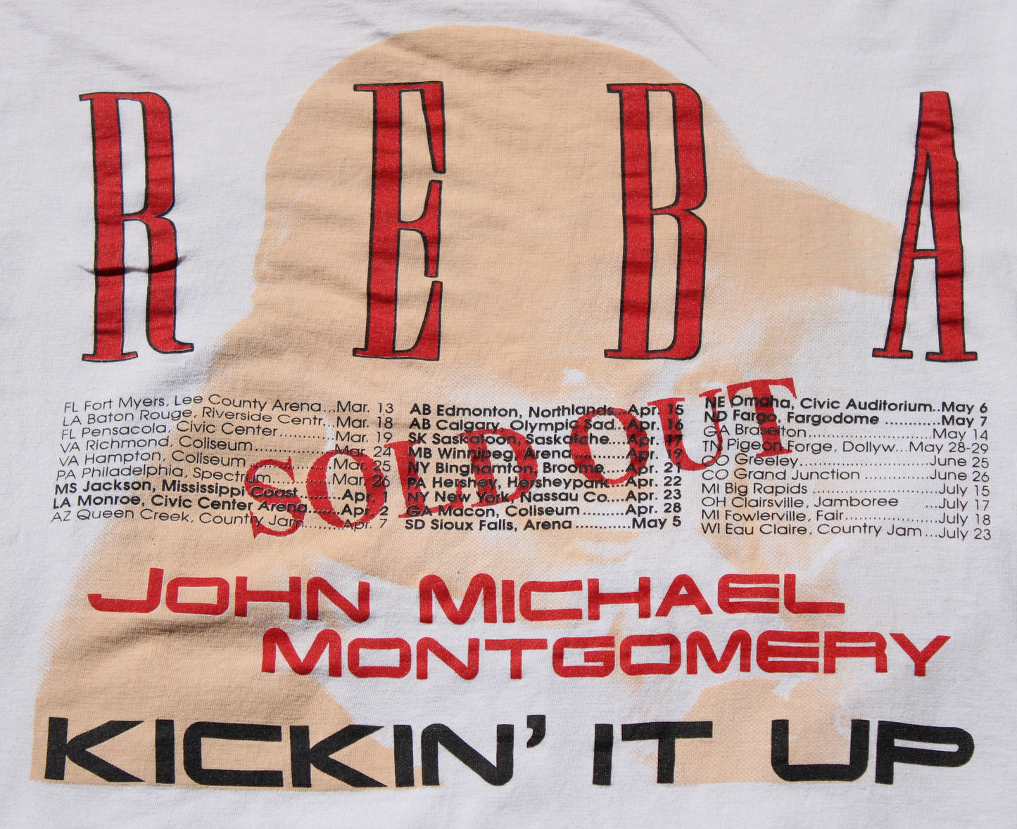 1994 Size Large Reba / John Michael Montgomery "Kickin' It Up Tour" Tee Shirt
